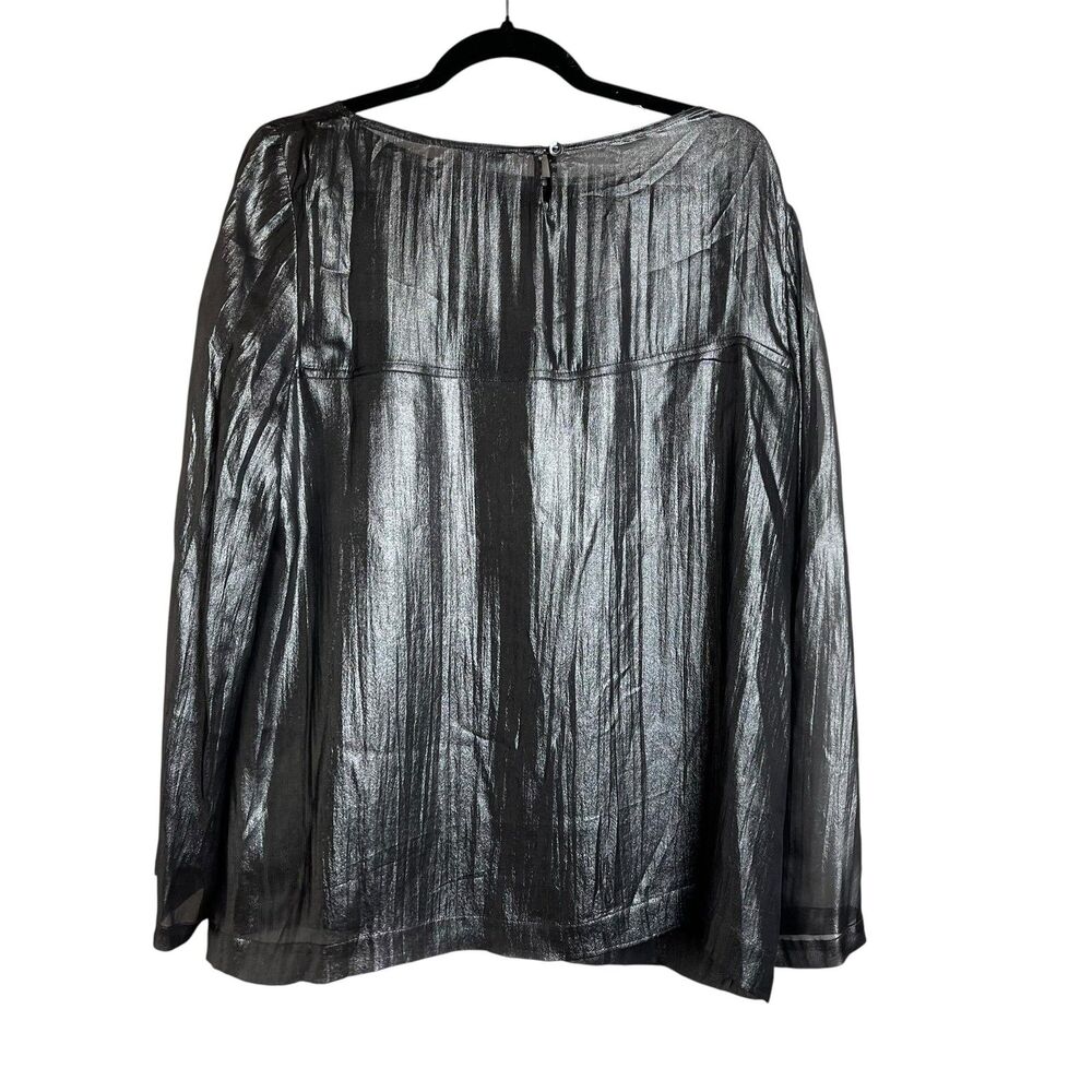 Worth Top Womens Medium Black Silver Metallic Sheer Long Sleeve Party Blouse